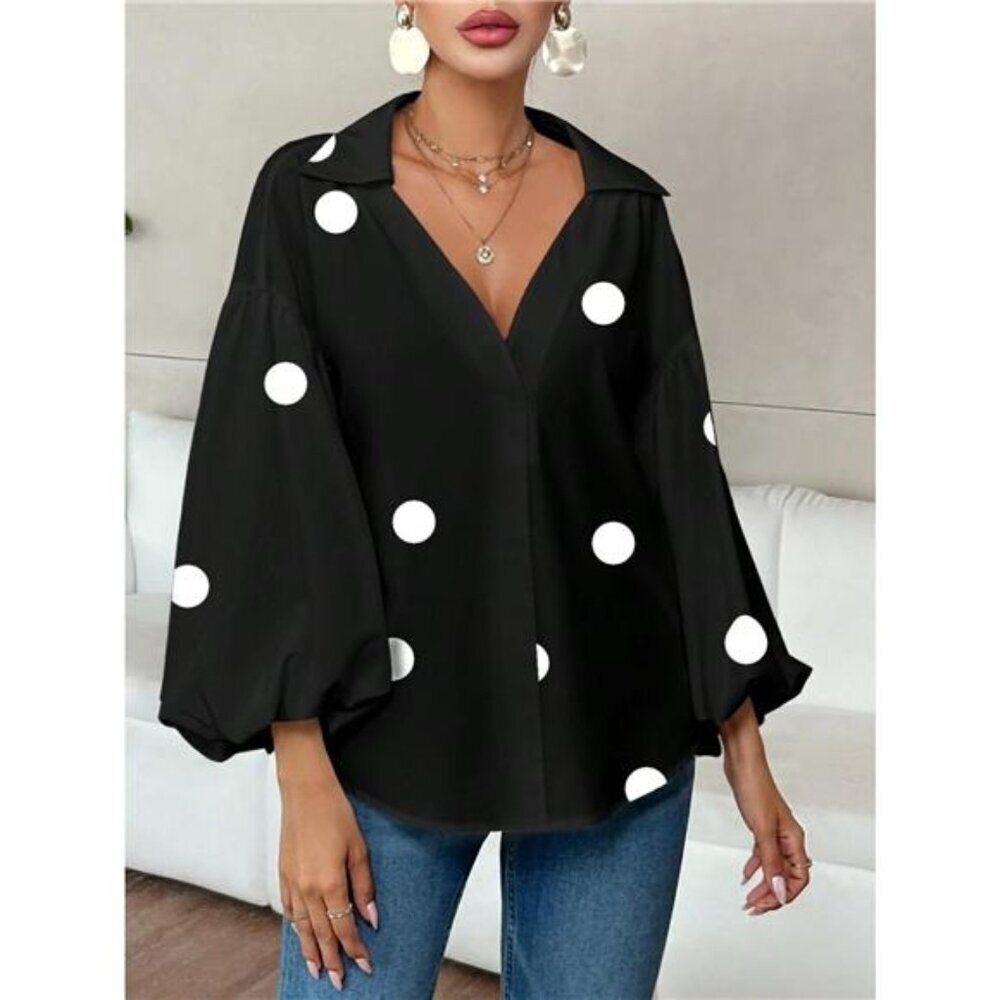 Polka Dot Balloon Sleeve Blouse